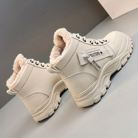Botas femininas de inverno de cano alto, forradas com lã quente e cano curto…