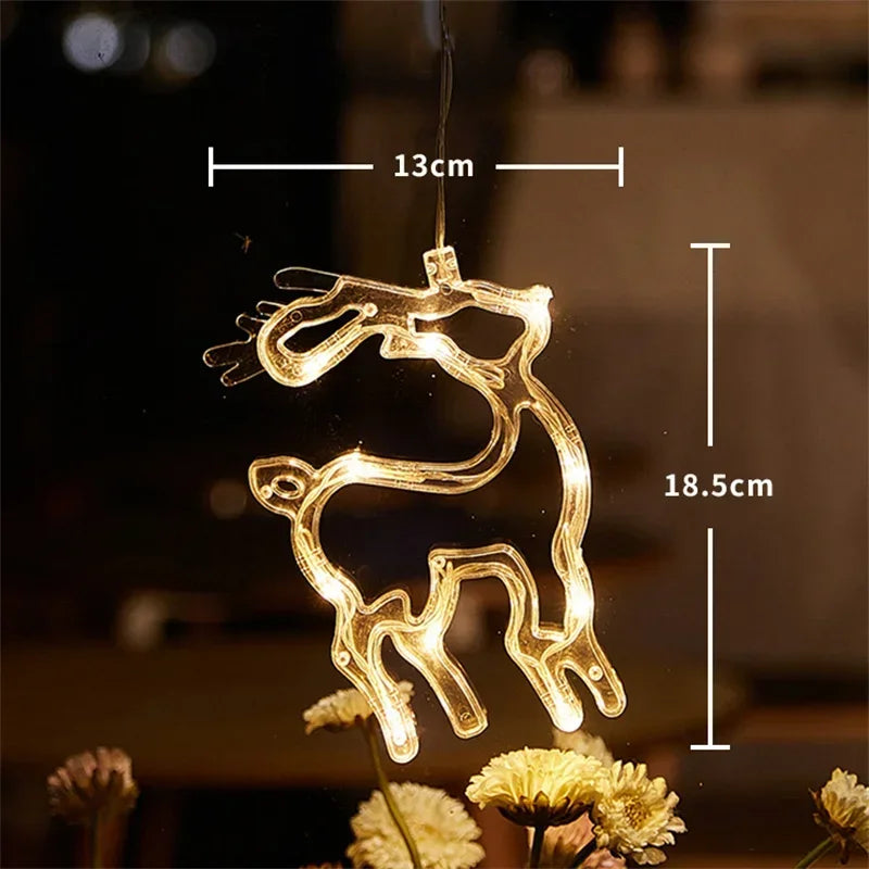 LED Light Snowflake Santa Window Ornaments Decoration for Home Xmas Navidad New Year Christmas Decor Fairy Lamp String Lights