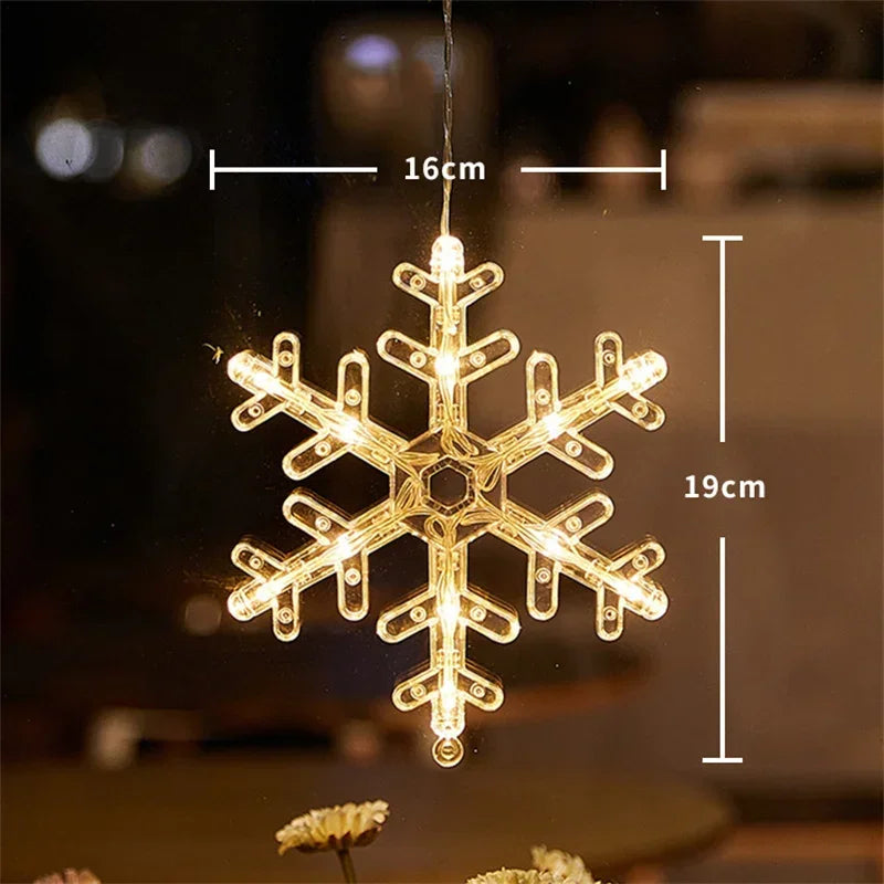 LED Light Snowflake Santa Window Ornaments Decoration for Home Xmas Navidad New Year Christmas Decor Fairy Lamp String Lights