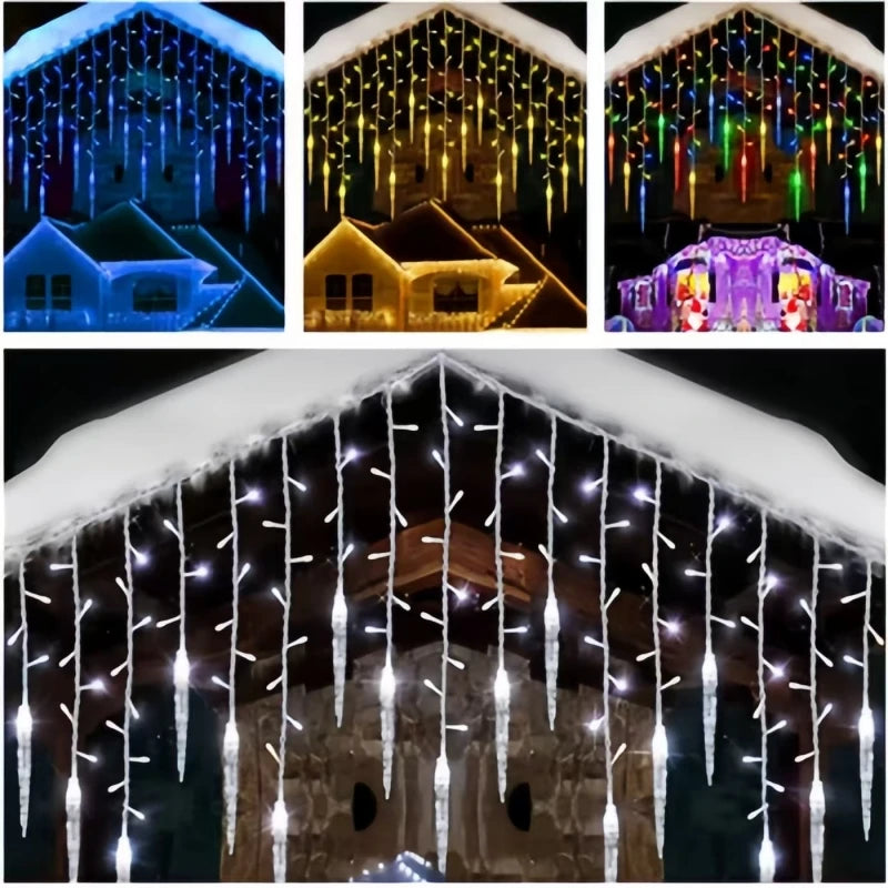 Christmas Garland LED Icicle Curtain String Lights Droop Outdoor Garden Street Wedding Decorative lighting Steady on