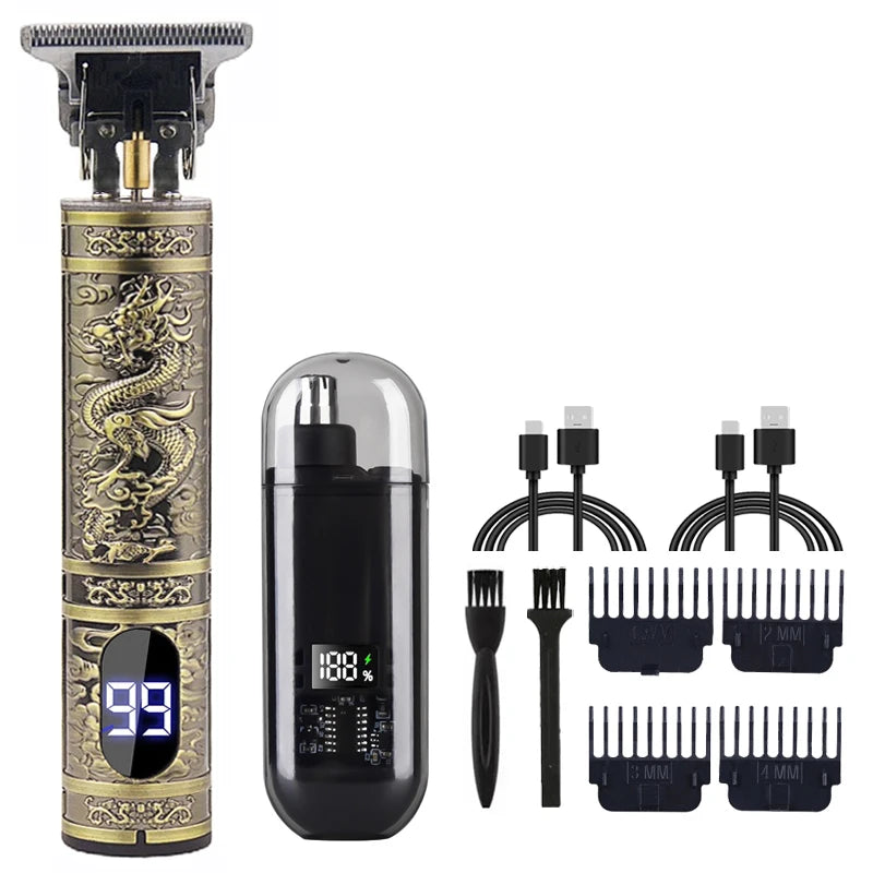 Máquina de cortar cabelo elétrica vintage masculina T9, aparador de barba/cabelo recarregável…