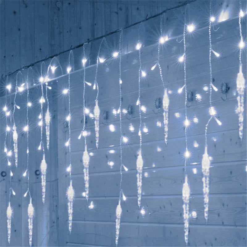 Christmas Garland LED Icicle Curtain String Lights Droop Outdoor Garden Street Wedding Decorative lighting Steady on
