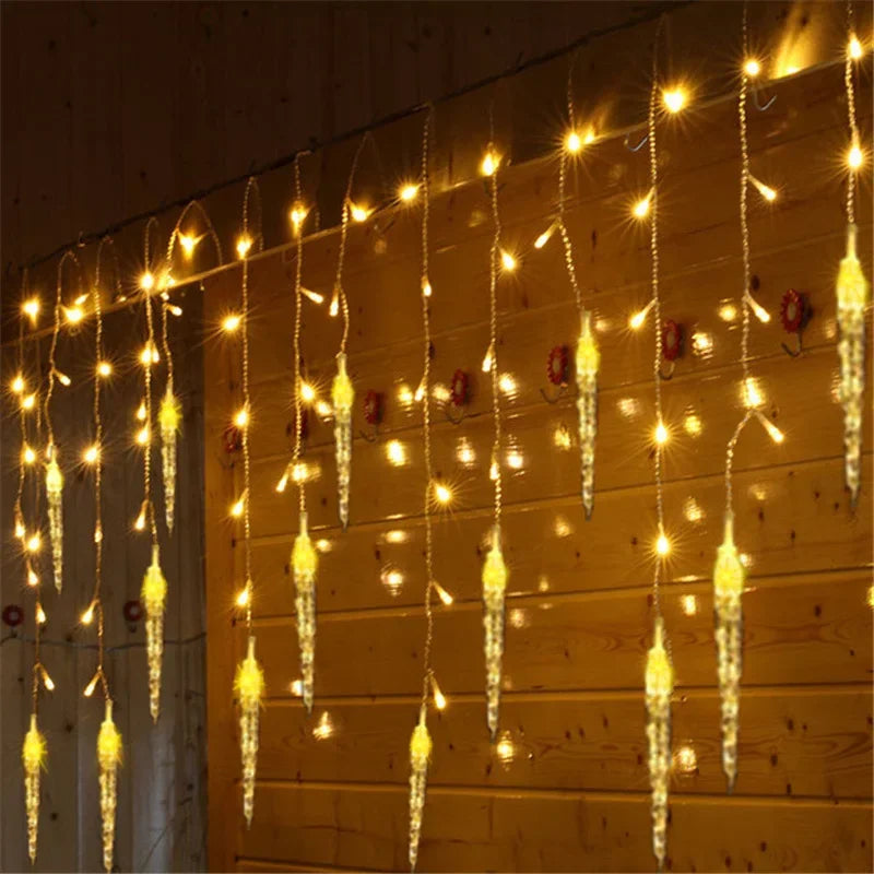 Christmas Garland LED Icicle Curtain String Lights Droop Outdoor Garden Street Wedding Decorative lighting Steady on