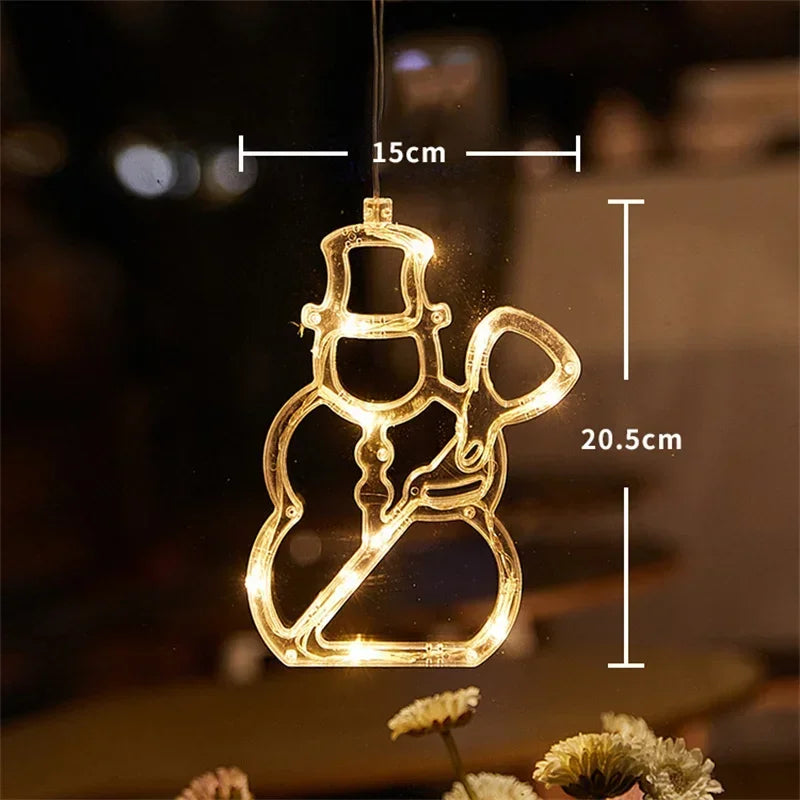 LED Light Snowflake Santa Window Ornaments Decoration for Home Xmas Navidad New Year Christmas Decor Fairy Lamp String Lights