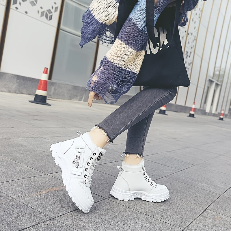 Botas femininas de inverno de cano alto, forradas com lã quente e cano curto…