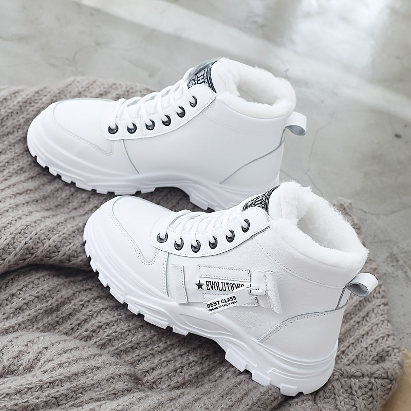 Botas femininas de inverno de cano alto, forradas com lã quente e cano curto…